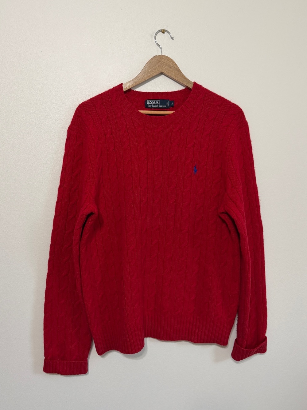 Ralph Lauren Cable Knit Wool Sweater Red Size Medium Women’s Relaxed Oversized - Picture 2 of 8